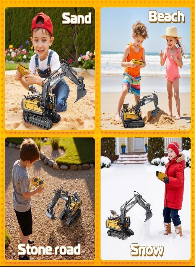 Junona Remote Control Excavator Toy 11 Channel Rc Excavator Truck Toys 1/20 Scale 2.4Ghz Construction Vehicles with Metal Shovel 680° Rotation Lights & Sounds for Kids Boys Age 4-15 Years - Image 4